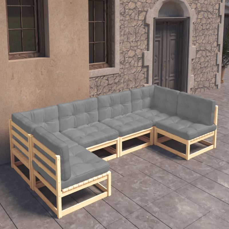 6-tlg. Garten-Lounge-Set mit Kissen Kiefer Massivholz