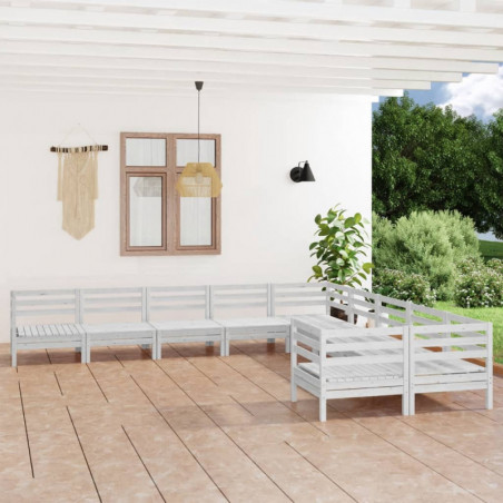 10-tlg. Garten-Lounge-Set Weiß Massivholz Kiefer