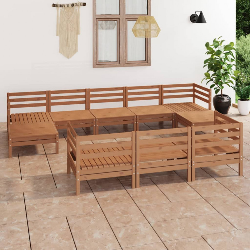 10-tlg. Garten-Lounge-Set Honigbraun Massivholz Kiefer