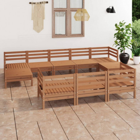 10-tlg. Garten-Lounge-Set Honigbraun Massivholz Kiefer