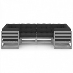 6-tlg. Garten-Lounge-Set mit Kissen Grau Kiefer Massivholz