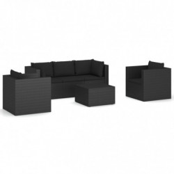 4-tlg. Garten-Lounge-Set mit Kissen Poly Rattan Schwarz