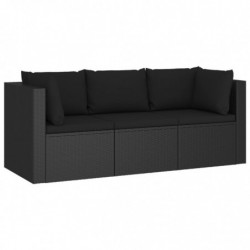 4-tlg. Garten-Lounge-Set mit Kissen Poly Rattan Schwarz