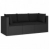 4-tlg. Garten-Lounge-Set mit Kissen Poly Rattan Schwarz