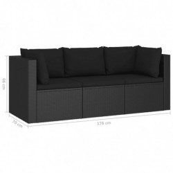 4-tlg. Garten-Lounge-Set mit Kissen Poly Rattan Schwarz