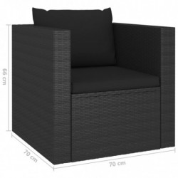 4-tlg. Garten-Lounge-Set mit Kissen Poly Rattan Schwarz