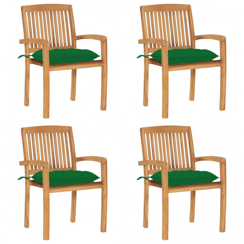 Stapelbare Gartenstühle mit Kissen 4 Stk. Massivholz Teak