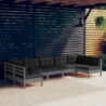7-tlg. Garten-Lounge-Set mit Kissen Grau Kiefer Massivholz