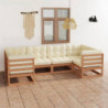 6-tlg. Garten-Lounge-Set Kissen Honigbraun Kiefer Massivholz