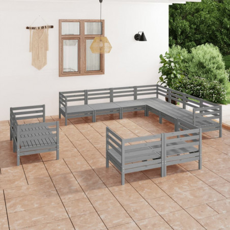 11-tlg. Garten-Lounge-Set Massivholz Kiefer Grau