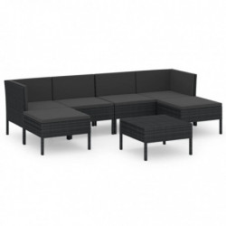 7-tlg. Garten-Lounge-Set Momilani mit Auflagen Poly Rattan Schwarz