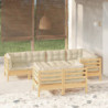 7-tlg. Garten-Lounge-Set mit Creme Kissen Massivholz Kiefer