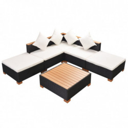 6-tlg. Garten-Lounge-Set Leonora mit Auflagen Poly Rattan Schwarz