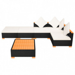 6-tlg. Garten-Lounge-Set Leonora mit Auflagen Poly Rattan Schwarz