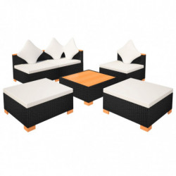 6-tlg. Garten-Lounge-Set Leonora mit Auflagen Poly Rattan Schwarz