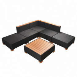 6-tlg. Garten-Lounge-Set Leonora mit Auflagen Poly Rattan Schwarz