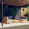 7-tlg. Garten-Lounge-Set mit Grauen Kissen Kiefer Massivholz