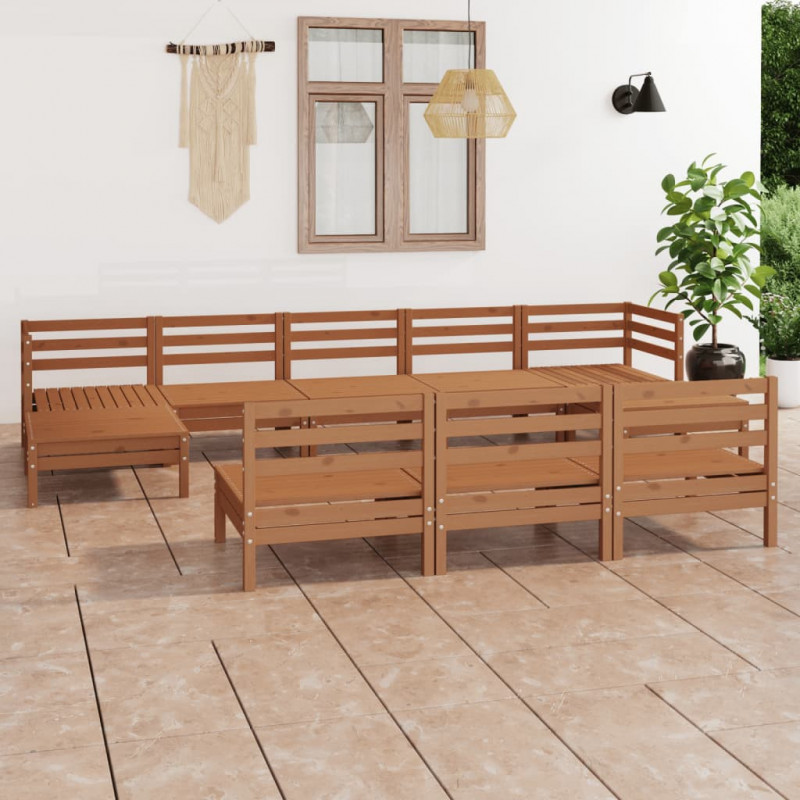 10-tlg. Garten-Lounge-Set Honigbraun Massivholz Kiefer