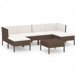 7-tlg. Garten-Lounge-Set mit Auflagen Poly Rattan Braun