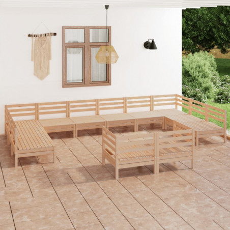 12-tlg. Garten-Lounge-Set Massivholz Kiefer