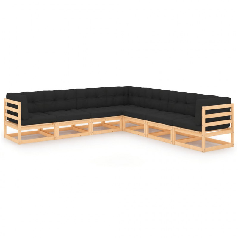 7-tlg. Garten-Lounge-Set mit Kissen Massivholz Kiefer