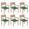 Stapelbare Gartenstühle mit Kissen 6 Stk. Massivholz Teak