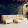 7-tlg. Garten-Lounge-Set mit Creme Kissen Kiefernholz