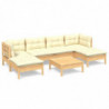 7-tlg. Garten-Lounge-Set mit Creme Kissen Kiefernholz