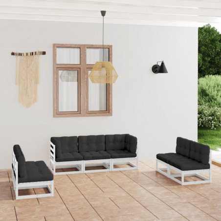 7-tlg. Garten-Lounge-Set Mona mit Kissen Kiefer Massivholz