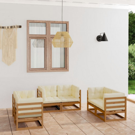 6-tlg. Garten-Lounge-Set mit Kissen Kiefer Massivholz