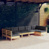 7-tlg. Garten-Lounge-Set mit Grauen Kissen Kiefer Massivholz