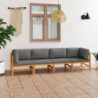 4-Sitzer-Gartensofa mit Grauen Kissen Massivholz Teak