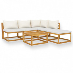 6-tlg. Garten-Lounge-Set mit Auflagen Creme Massivholz Akazie