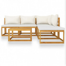 6-tlg. Garten-Lounge-Set mit Auflagen Creme Massivholz Akazie