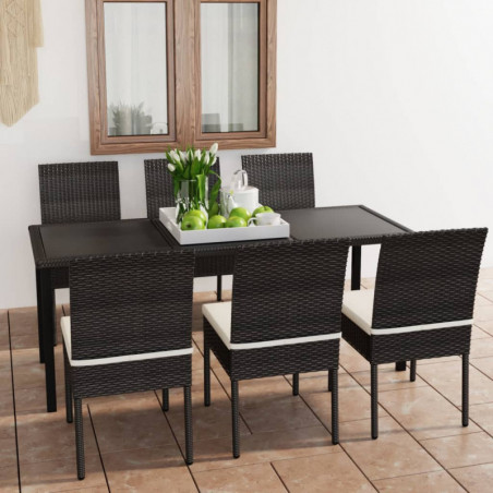 7-tlg. Garten-Essgruppe Poly Rattan Schwarz