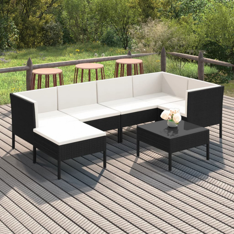 7-tlg. Garten-Lounge-Set Monteaura mit Auflagen Poly Rattan Schwarz