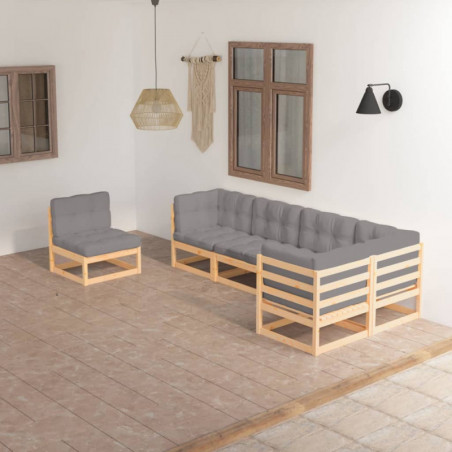 6-tlg. Garten-Lounge-Set mit Kissen Kiefer Massivholz