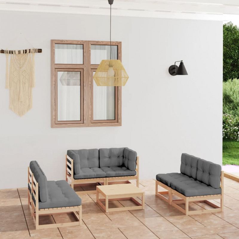 7-tlg. Garten-Lounge-Set Mora mit Kissen Kiefer Massivholz