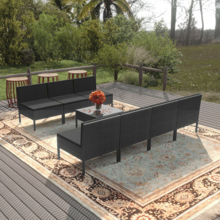 8-tlg. Garten-Lounge-Set Pamina mit Auflagen Poly Rattan Schwarz