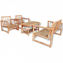 4-tlg. Garten-Lounge-Set mit Auflagen Bambus