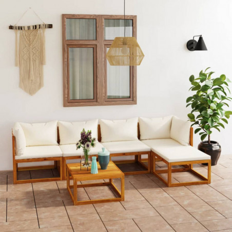 6-tlg. Garten-Lounge-Set mit Auflagen Creme Massivholz Akazie