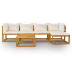 6-tlg. Garten-Lounge-Set mit Auflagen Creme Massivholz Akazie