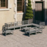 11-tlg. Garten-Lounge-Set Grau Kiefer Massivholz