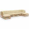 7-tlg. Garten-Lounge-Set Kissen Honigbraun Kiefer Massivholz