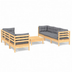 7-tlg. Garten-Lounge-Set mit Grauen Kissen Kiefernholz