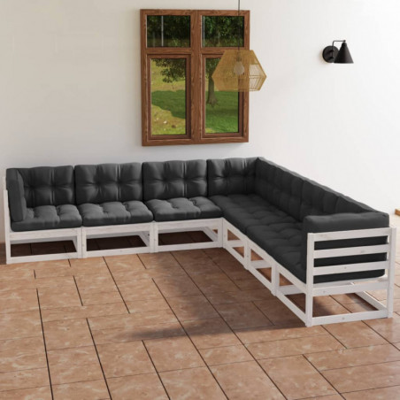 7-tlg. Garten-Lounge-Set Moses mit Kissen Kiefer Massivholz