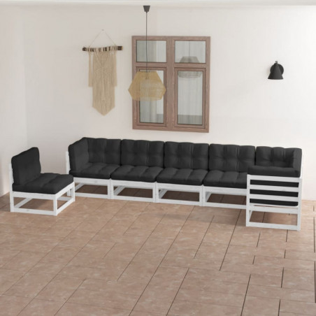 7-tlg. Garten-Lounge-Set Mourice mit Kissen Kiefer Massivholz