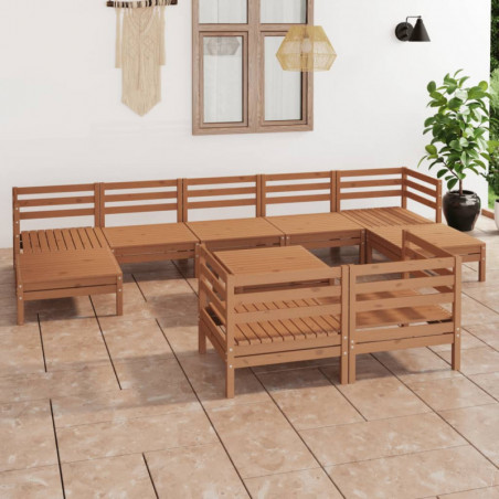 10-tlg. Garten-Lounge-Set Honigbraun Massivholz Kiefer