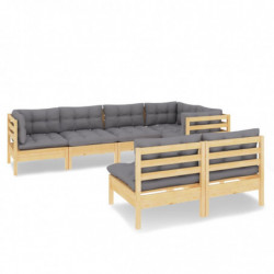 7-tlg. Garten-Lounge-Set mit Grauen Kissen Kiefer Massivholz