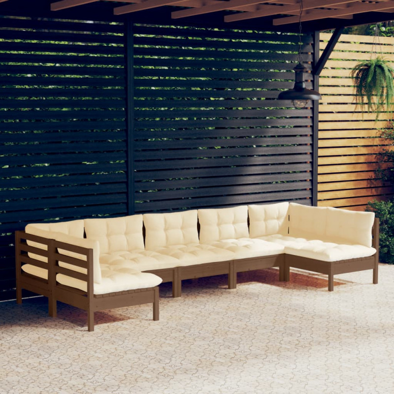 7-tlg. Garten-Lounge-Set mit Kissen Honigbraun Kiefernholz